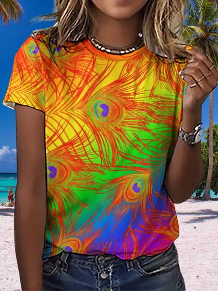 

Lilicloth X Paula Women's Peacock Feathers Summer Color T-Shirt, Orange, T-shirts