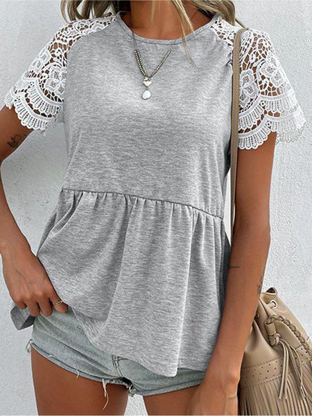 

Knitted Casual Crew Neck Regular Fit Blouse, Gray, Shirts & Blouses