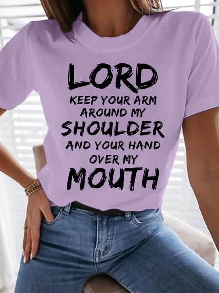 

Women's Lord Keep Your Arm Around My Shoulder Cotton Casual Letters T-Shirt, Purple, T-shirts
