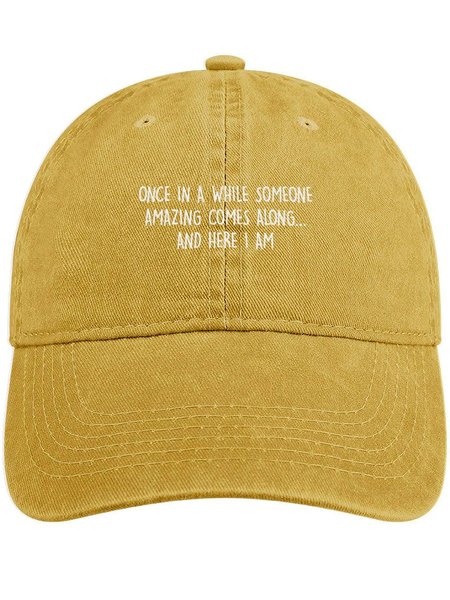 

Men's Once In A While Someone Amazing Cames Along And Here I Am Funny Graphic Printing Regular Fit Adjustable Denim Hat, Yellow, Men's Hats