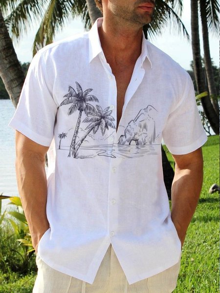 

Coconut Tree Short Sleeve Resort Shirt, White, Men Shirts