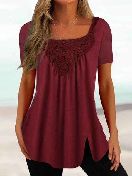 

Plain Square Neck Casual Loose Shirt, Red, Shirts & Blouses