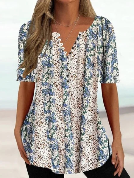 

Buckle Casual Crew Neck Shirt, Multicolor, Shirts & Blouses