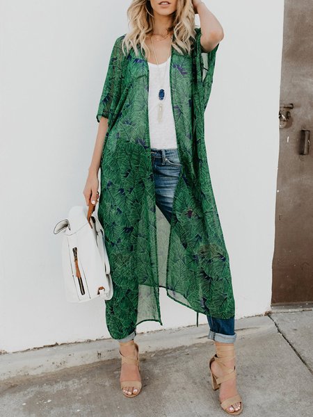 

Vacation Loose Half sleeve Plants Kimono, Green, Others