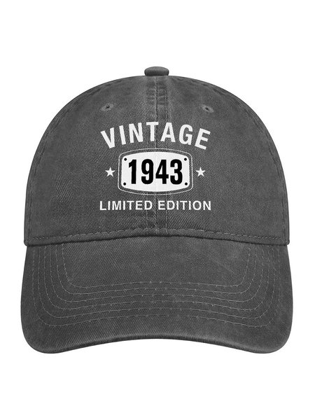 

80th Birthday Gift 1943 Vintage Denim Hat, Deep gray, Hats