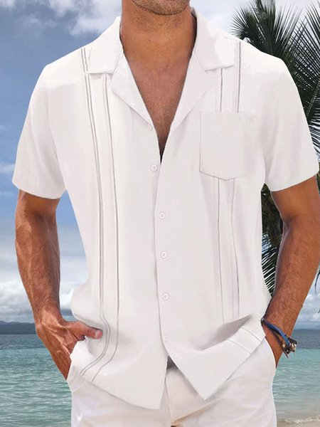 

Cotton Chest Pocket Short Sleeve Guayabera Shirt, White, Men Shirts