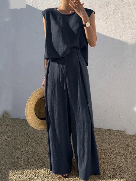 

Cotton Casual Loose Two-Piece Set, Blue, Sets