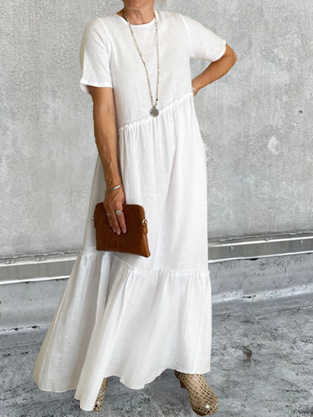 

Linen Cotton And Linen Loose Plain Dress, White, Maxi Dresses
