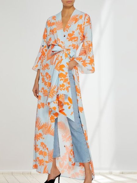

V Neck Floral Regular Fit Casual Kimono, As picture, Others