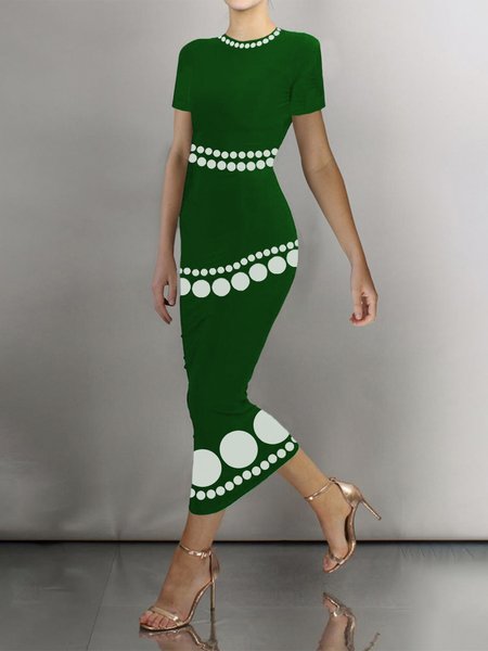 

Polka Dots Crew Neck Elegant Tight Maxi Dress, Green, Maxi Dresses