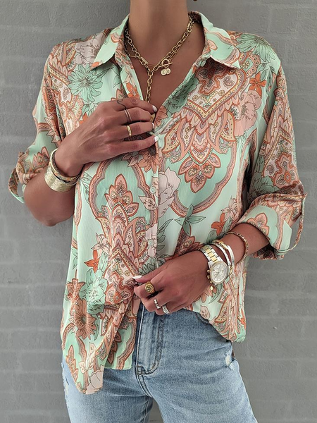 

Ethnic Loose Shirt Collar Ethnic Blouse, Multicolor, Shirts & Blouses