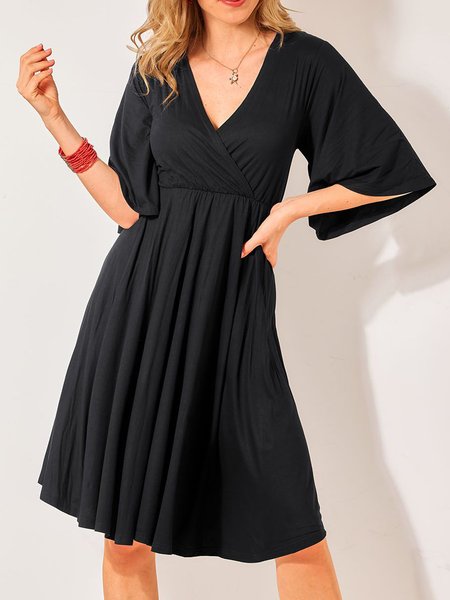 

Cross Neck Loose Casual Plain Dress, Black, Dresses