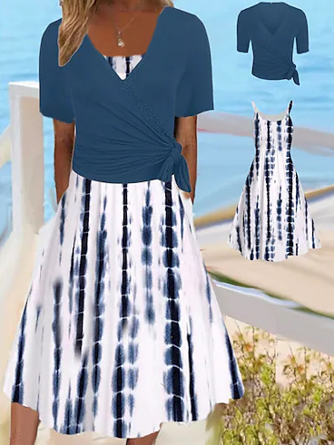 

Vacation Loose Two-Piece Set, Blue, Dresses