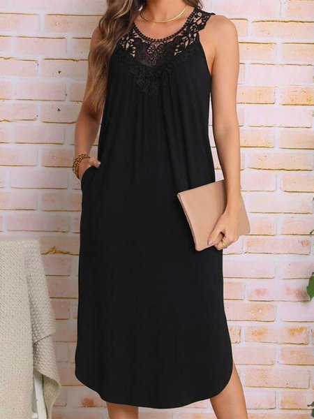 Regular Fit Casual Plain Dress, Black, Dresses