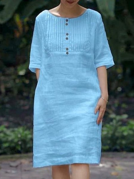 

Buttoned Cotton Linen Dress, Blue, Dresses