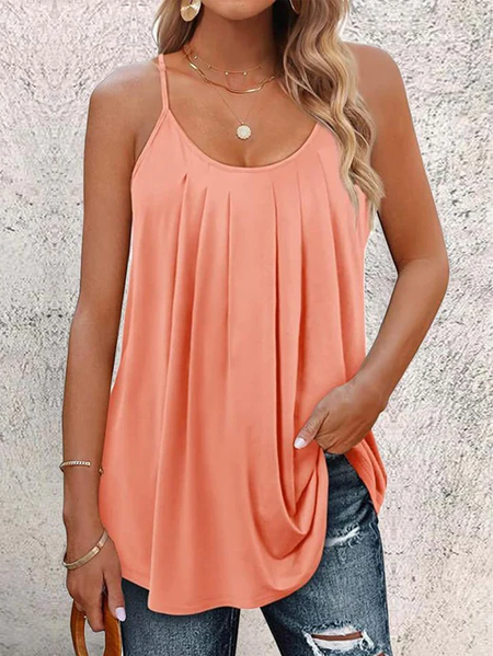 

Vacation Loose Crew Neck Plain Cami, Orange red, Tanks & Camis