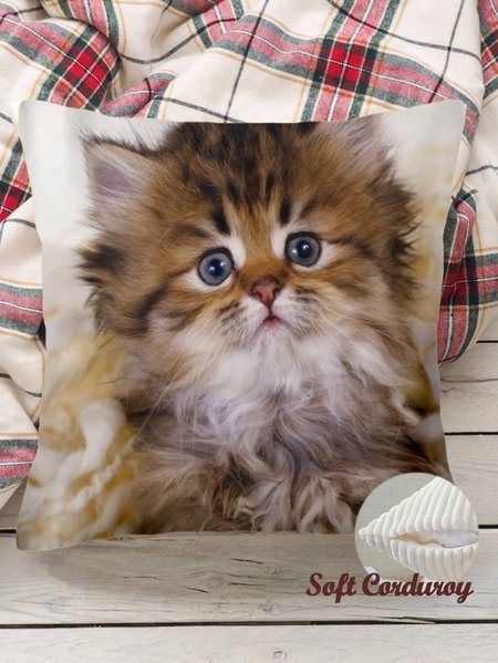 

18*18 Throw Pillow Covers, Cat Soft Corduroy Cushion Pillowcase Case For Living Roommao, As picture, Pillow Covers