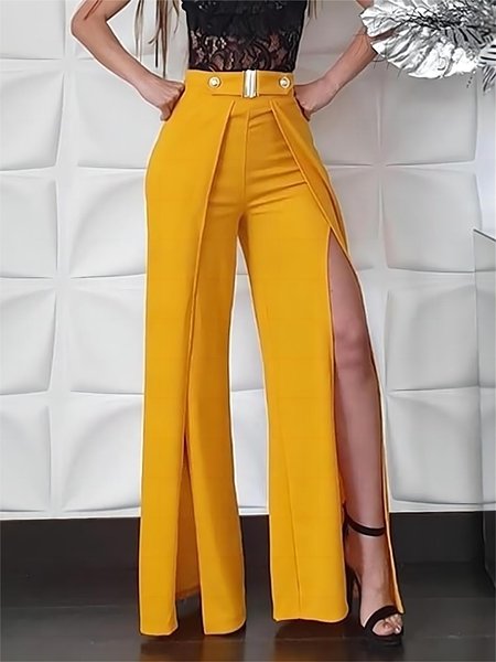 

Plain Regular Fit Elegant Fashion Pants, Yellow, Pants
