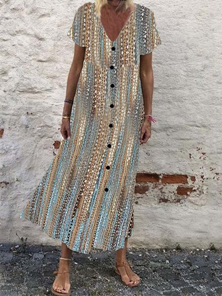 

Linen Geometric Casual Loose Dress, Blue, Dresses