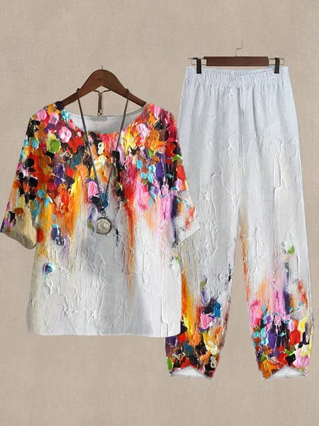 

Loose Ombre Crew Neck Casual Two-Piece Set, Multicolor, Tops