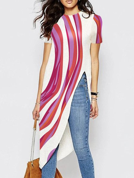 

Urban Abstract Stripes Crew Neck T-Shirt, Rose red, Tees