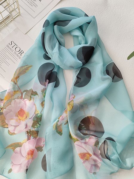 

Casual Floral Scarves Vacation Beach Boho Accessories, Lake blue, Women Scarves & Shawls