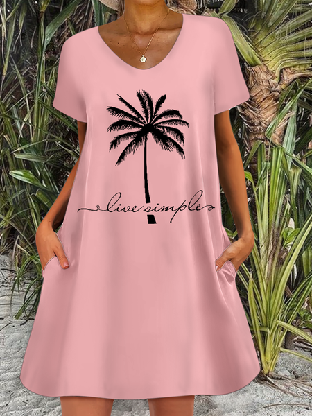 

Women's Casual Loose Coconut Tree Dress, Pink, Dresses