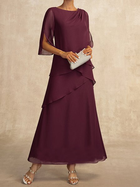 

Crew Neck Plain Loose Casual Dress, Wine red, Formal Dresses