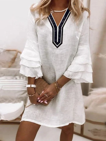 

Ruffled Cotton Linen Oversized Resort Dress, Off white, Mini Dresses