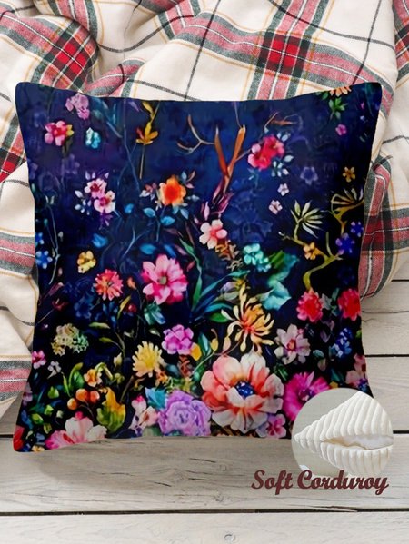 

18*18 Throw Pillow Covers, Floral Soft Corduroy Cushion Pillowcase Case For Living Room, As picture, Pillow Covers