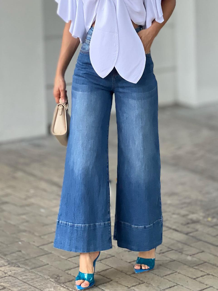 

Loose Plain Urban Long Jeans Straight pants, Denim blue, Jeans