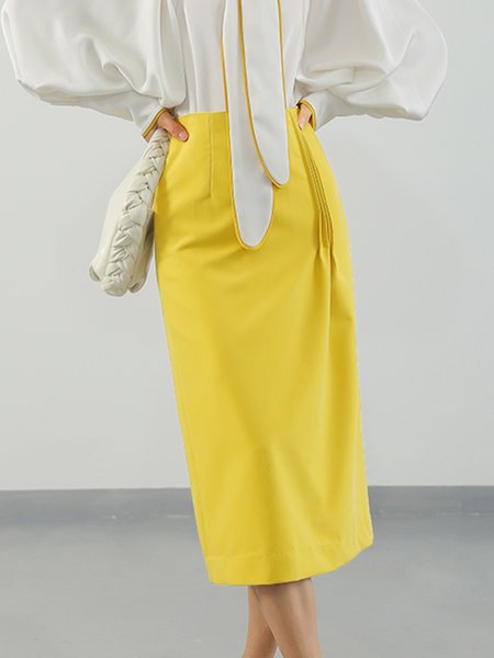 

Daily Midi Plain Regular Fit Elegant Skirt, Yellow, Skirts