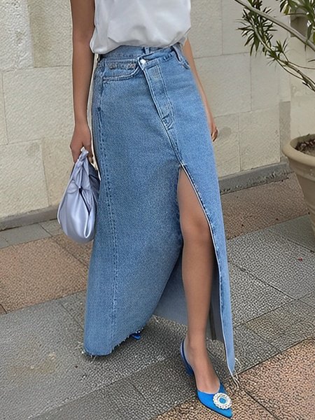 

Plain Urban Denim Regular Fit Skirt, Blue, Skirts