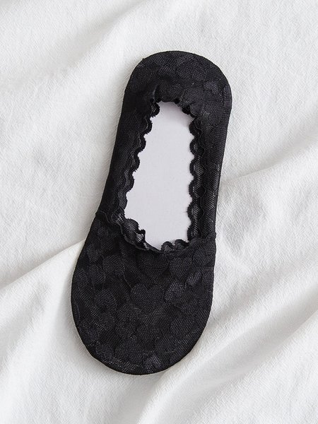 

Casual Lace Heart Pattern Socks Invisible Crew Socks Daily Commuting Accessories, Black, Socks