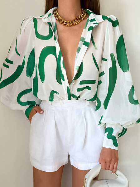 

Shirt Collar Vacation Blouse, As picture, Blouses and Shirts