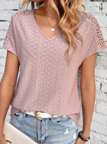 

V Neck Casual Plain Shirt, Dusty pink, Shirts & Blouses