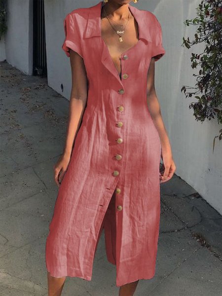 

Maxi Summer Buttoned Solid Bottons Shirt Dress, Coral orange, Maxi Dresses