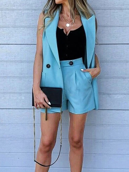 

Urban Sleeveless Lapel Collar Loose Blazer, Blue, Blazers