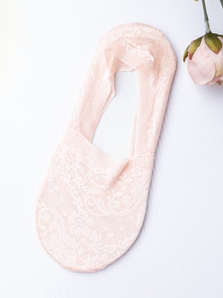

Casual Lace Floral Hidden Crew Socks Daily Commuter Accessories, Light pink, Socks