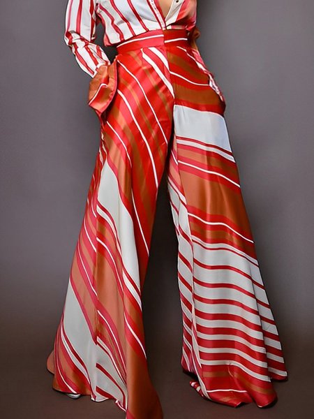 

Regular Fit Striped Urban Wide leg Pants, Orange red, Pants