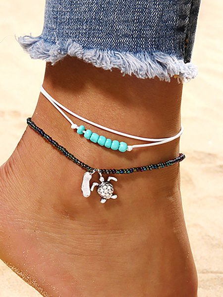

Boho Turquoise Beaded Layered Anklet Vacation Beach Everyday Jewelry, As picture, Anklets