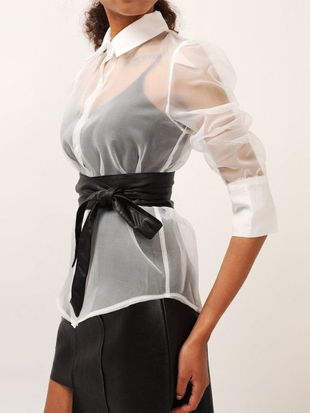 

Urban Plain Regular Fit Shirt Collar Blouse, White, Blouses and Shirts