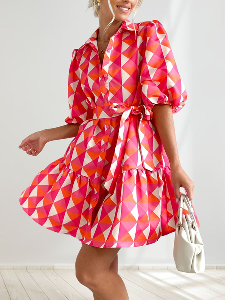 

Casual Regular Fit No Elasticity Geometric Dress, As picture, Mini Dresses