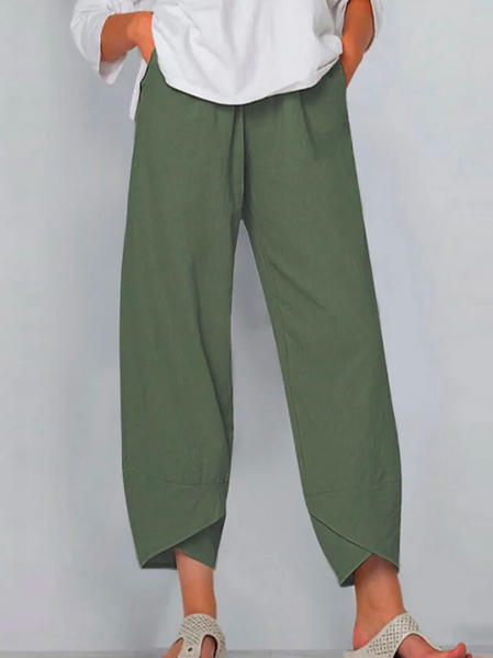 

Women Summer Tulip Hem Elastic Waist Pockets Comfy Lounge Workout Plain Cotton Pants, Green, Pants