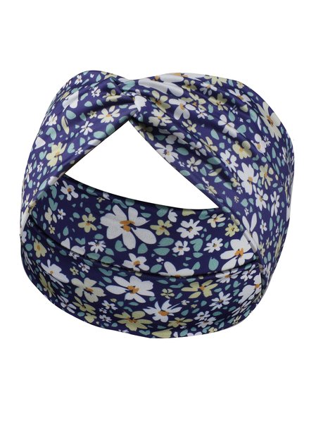 Casual Stretch Sports Flower Pattern Headband Women Yoga Hair Accessories, Blue, Women Hair Accessories