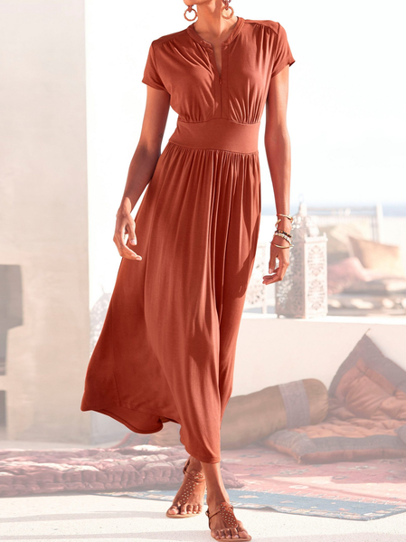 

Loose Plain Stand Collar Casual Dress, Coral, Dresses