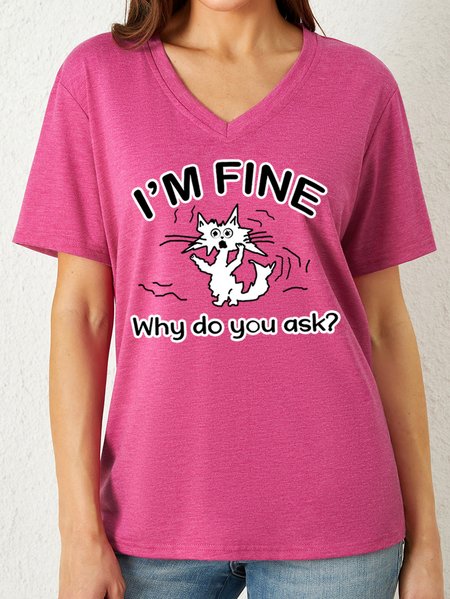 

Lilicloth X Paula I'm Fine Why Do You Ask Women's V Neck Casual T-Shirt, Rose red, T-shirts