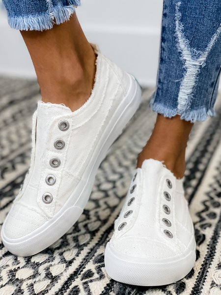 

Women's Casual Slip On Canvas Shoes, White, Sneakers