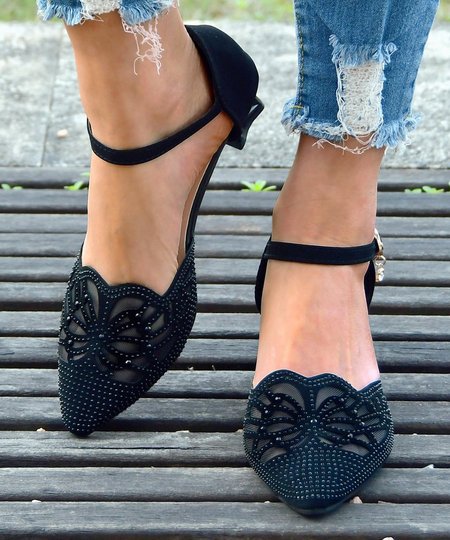 

Elegant Rhinestone Hollow out Mesh Block Heel Pumps, Black, Heels