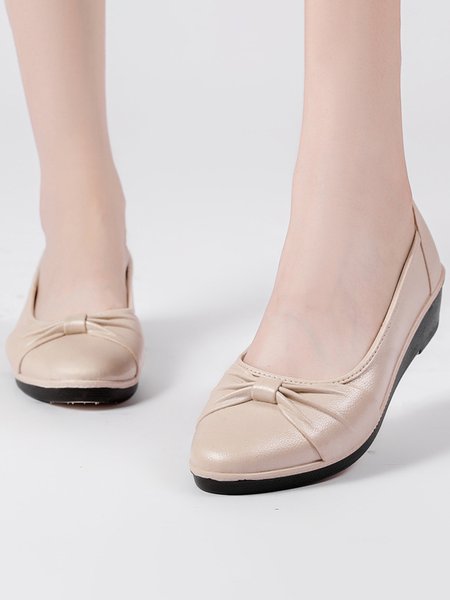 

Comfortable Soft Sole Bowknot Pointed Toe Wedge Shoes, Off white, Flats